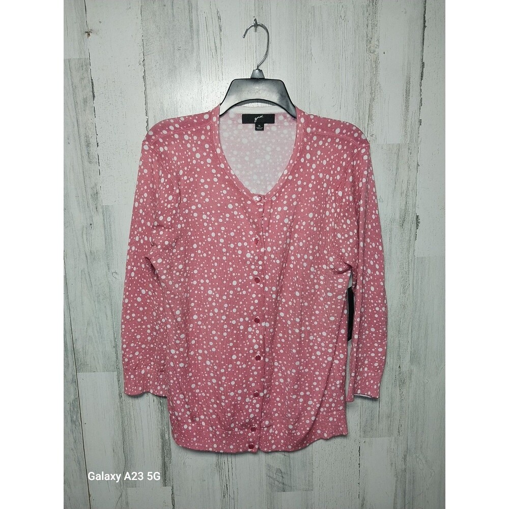 GNW Women's XL Pink And White Polka Dot Cardigan Sweater